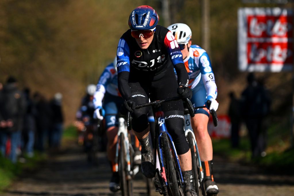 DOUR BELGIUM FEBRUARY 27 Vittoria Guazzini of Italy and Team FDJ SUEZ competes during the 13th Le Samyn des Dames 2024 a 114km one day race from Quaregnon to Dour on February 27 2024 in Dour Belgium Photo by Luc ClaessenGetty Images