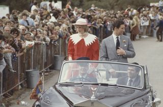 Prince Charles and Diana, Princess of Wales (1961 - 1997) in a car at the Memorial Oval in Port Pirie, Australia