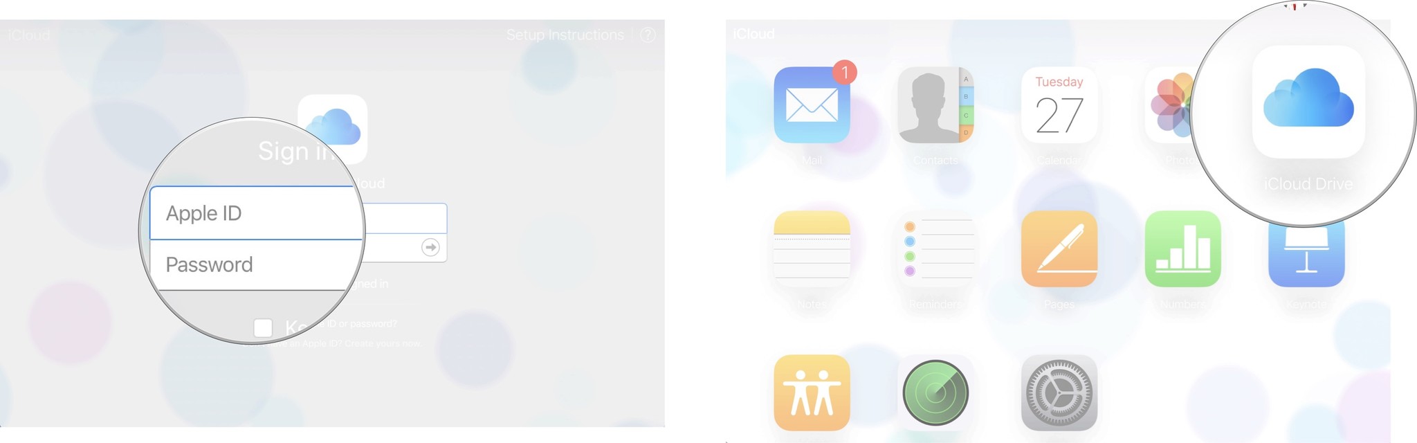 Go to iCloud.com and sign in, then click on iCloud Drive