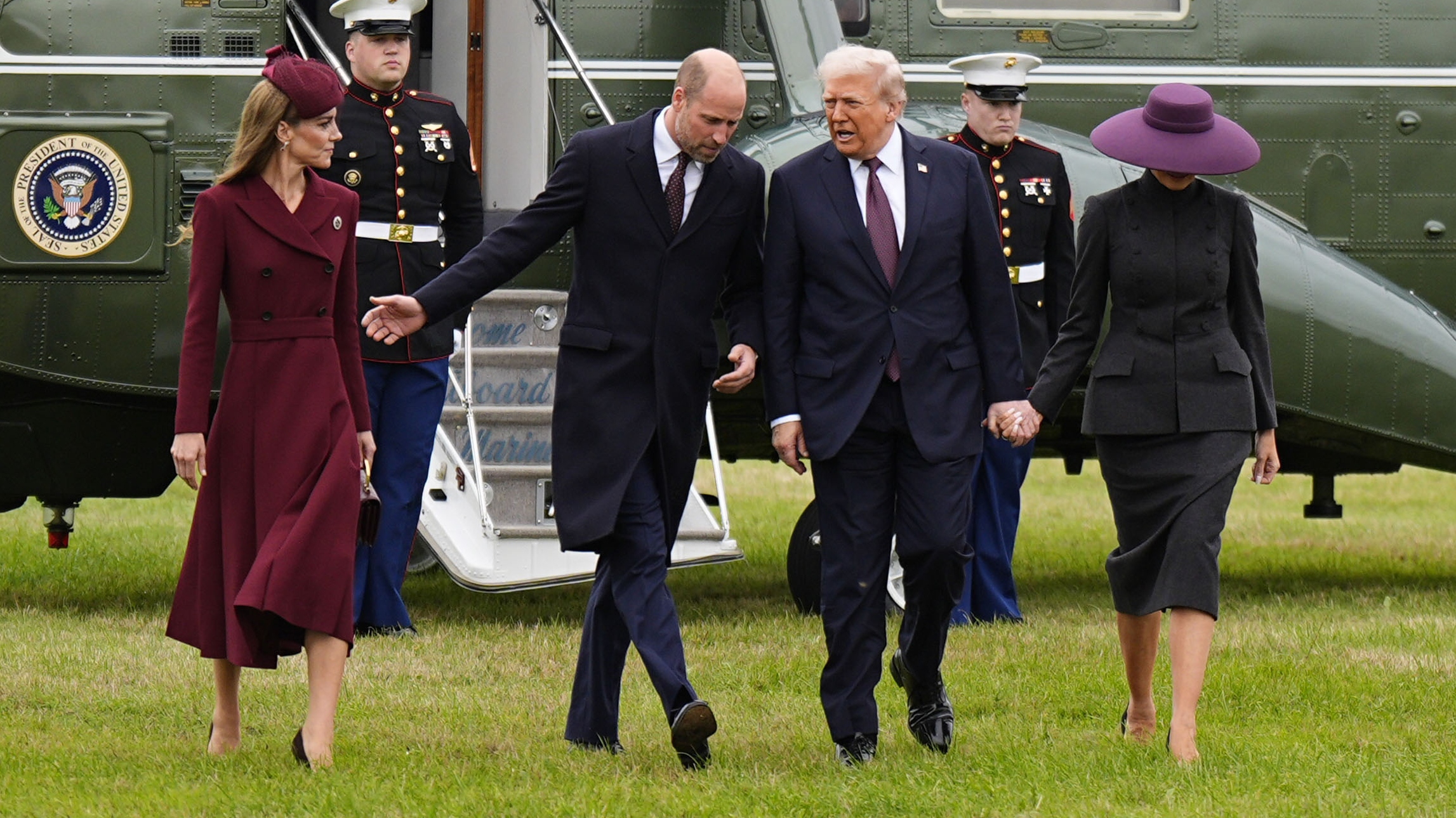 Catherine, Princess of Wales and William, Prince of Wales receive US President Donald Trump and First Lady Melania Trump at Windsor Castle on September 17, 2025