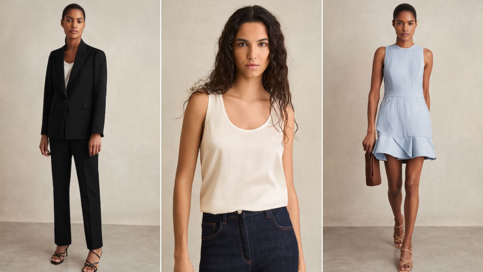 Three women wearing Reiss clothing