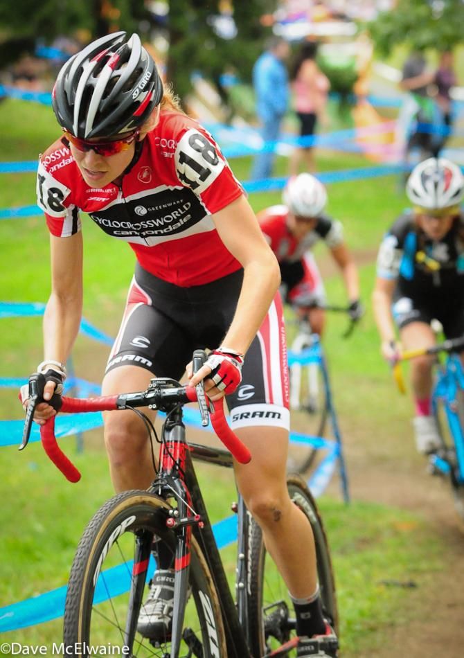 Mag Rochette (Cyclocrossworld.com) riding in the top ten early in the race