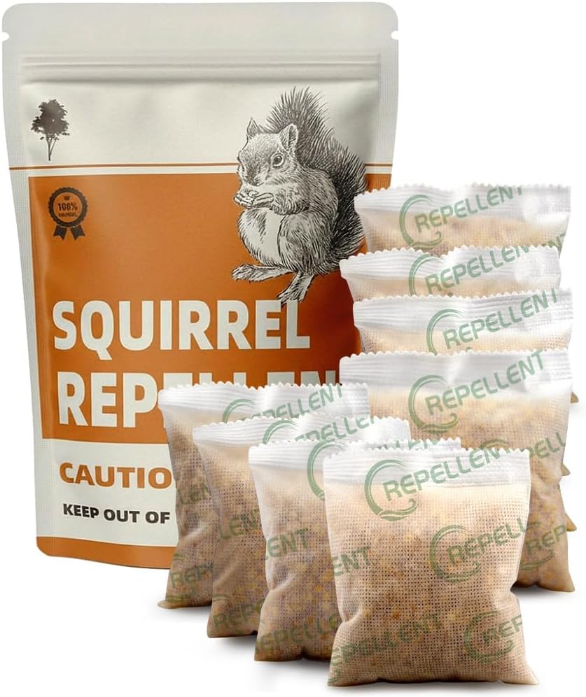 Kqcwkh Squirrel Repellent Outdoor, Squirrel &amp;amp; Chipmunk Repellent, Keep Squirrels Out of Garden/bird Feeder/attic &amp;amp; Yard, Safe Around Kids, Pets &amp;amp; Plants, Cover for 120 Sq Ft Area - 8p