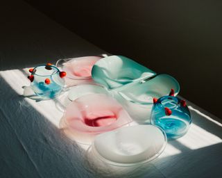 Pastel coloured glass dishes