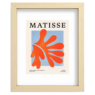 matisse coral leaf print with black text on top