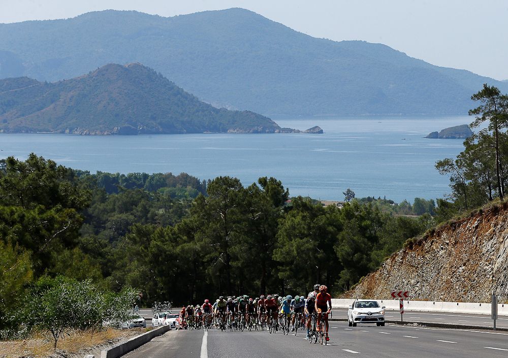 The Tour of Turkey peloton in action during stage 7.