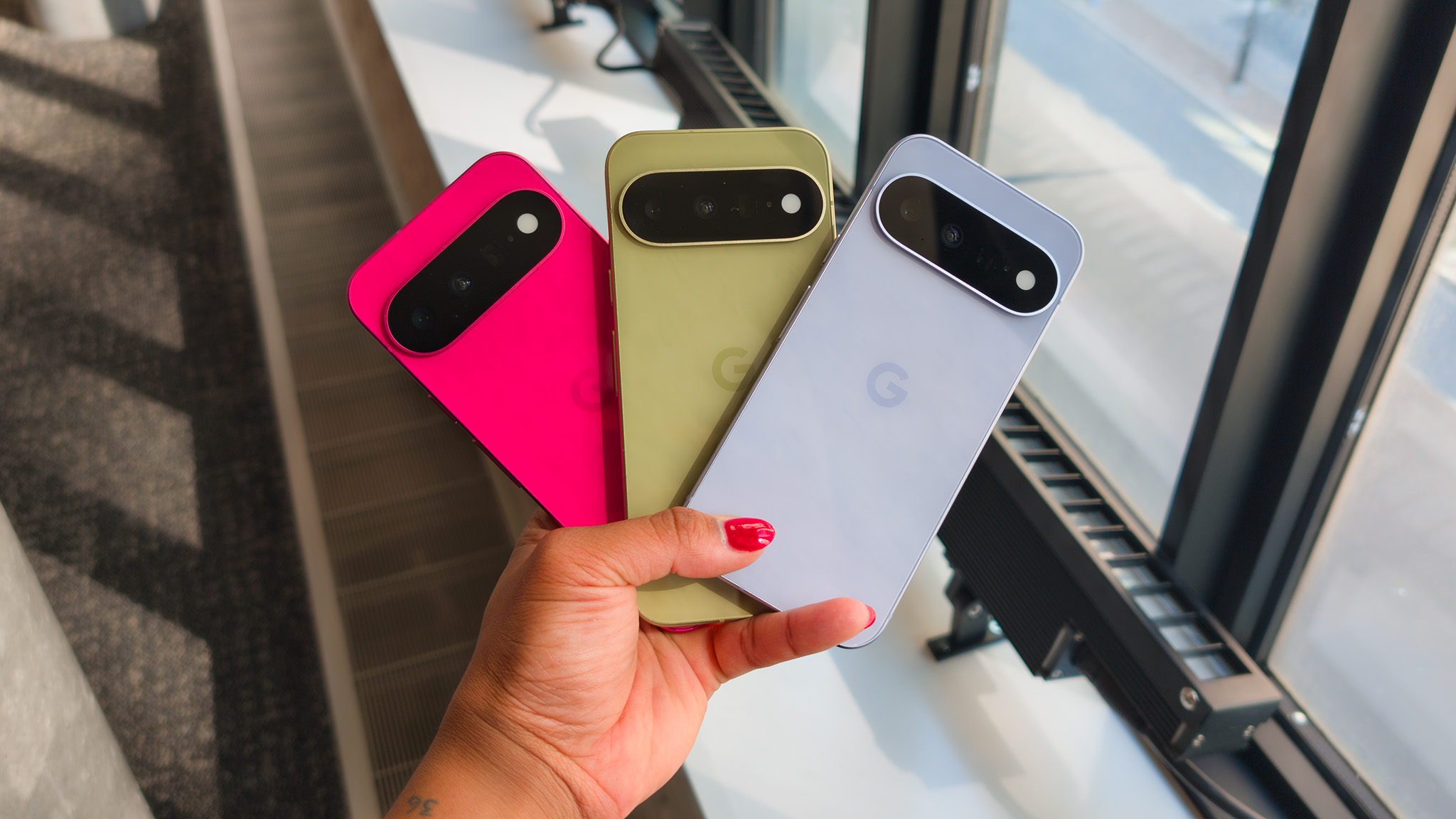 The back of all three Google Pixel 11 colors