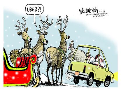 Editorial cartoon Santa's reindeer Uber
