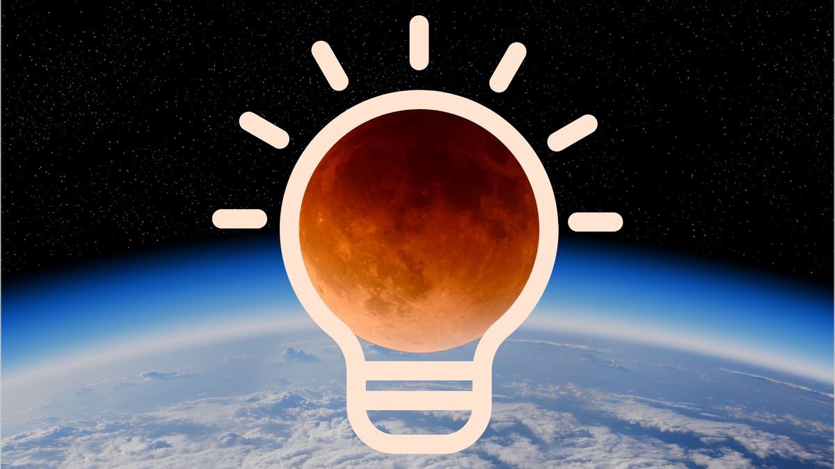 graphic showing Earth in the background and a illustration of a lightbulb with a lunar eclipse inside it. 