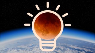 graphic showing Earth in the background and a illustration of a lightbulb with a lunar eclipse inside it.