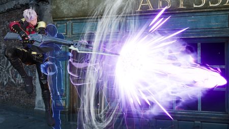 Code Vein 2 - an anime character fires a charged up shot out of a giant rifle