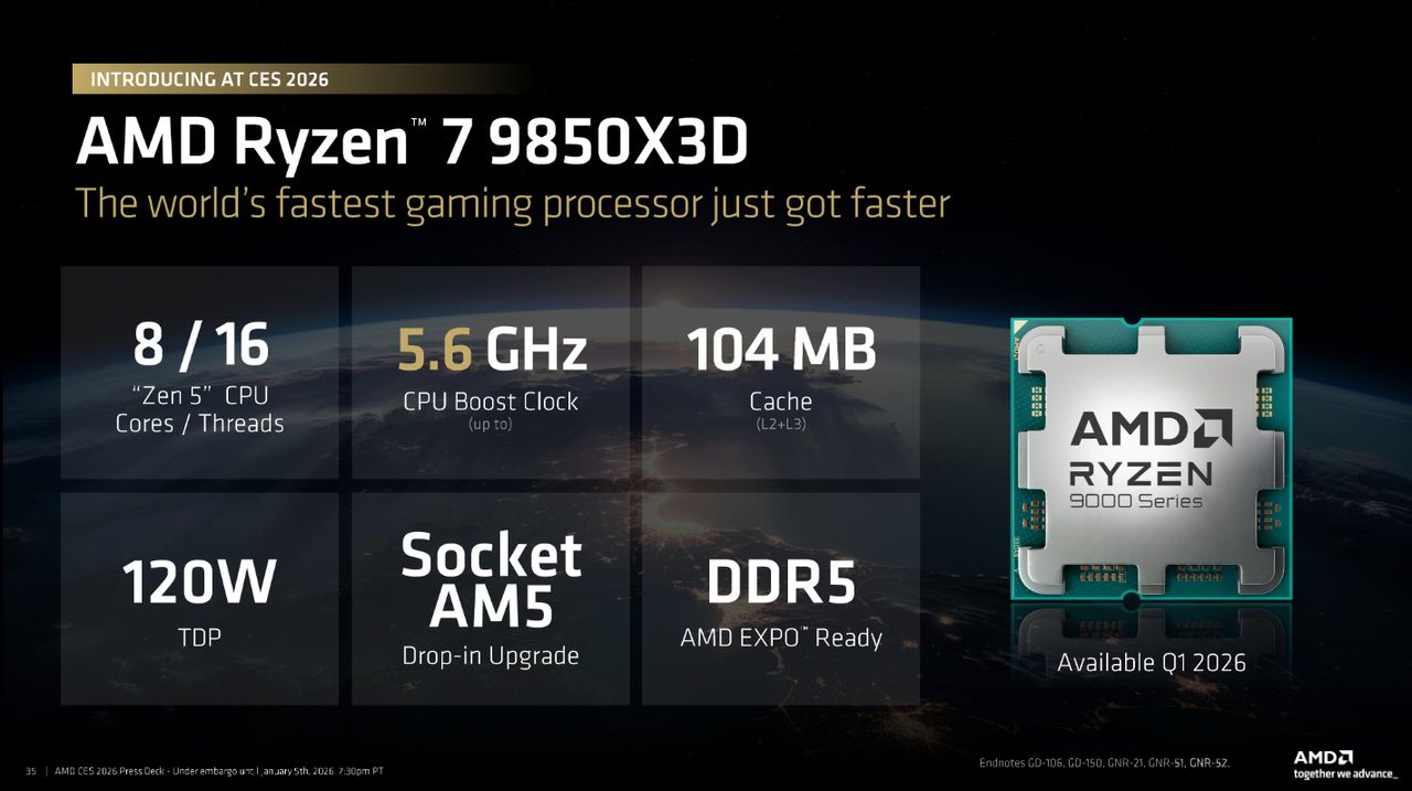 AMD Ryzen 7 9850X3D CES 2026