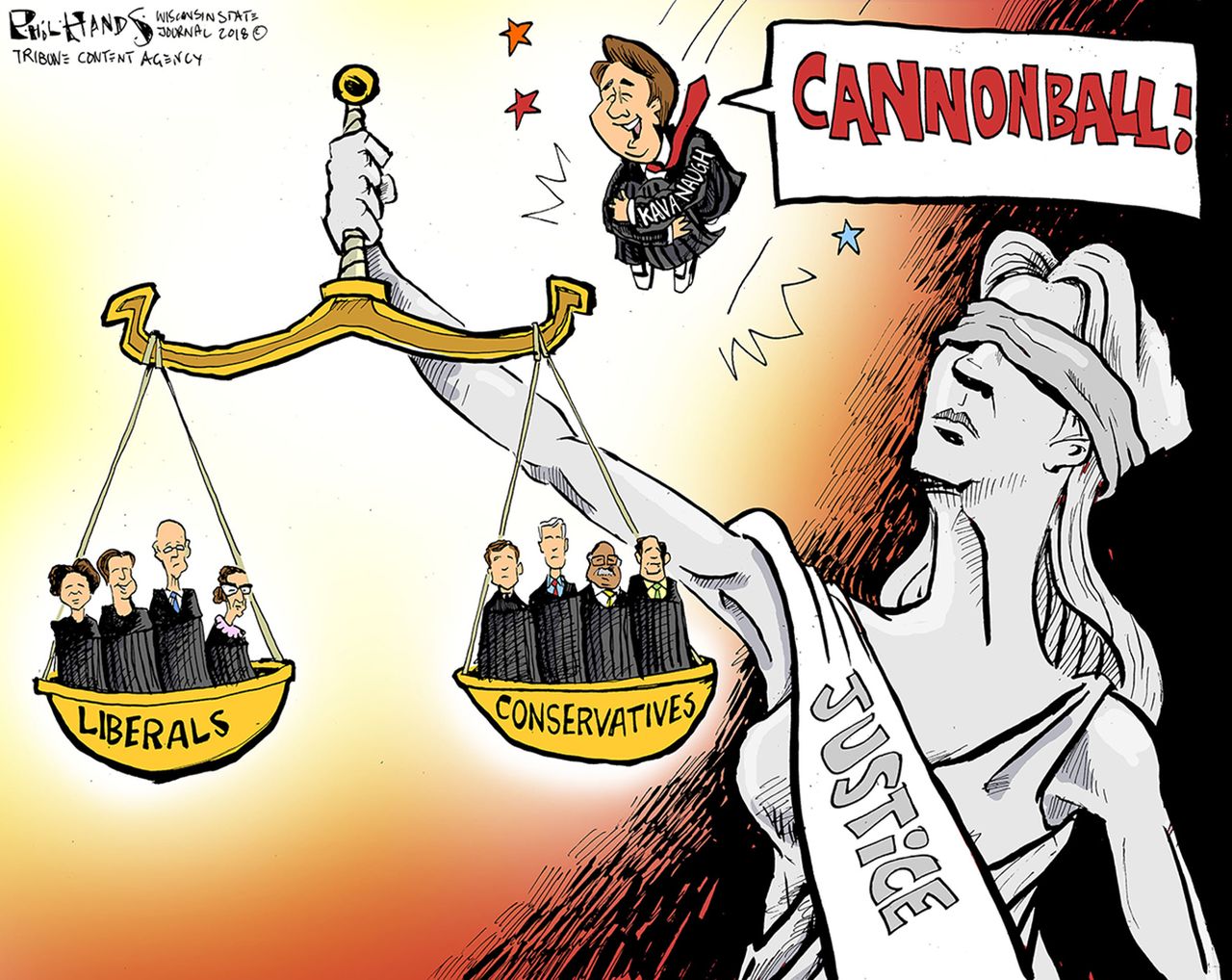 Political Cartoon U.S. Trump Supreme Court nominee Brett Kavanaugh conservatives liberals