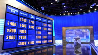 The empty stage of the "Jeopardy!" game show.