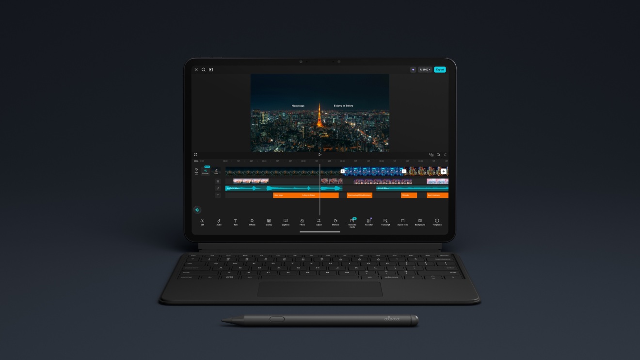 The Amazon Alexa Tablet 12 Pro with its keyboard and stylus accessories.