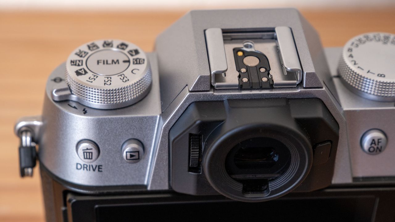 A close-up of the Fujifilm X-T50's film-simulation dial
