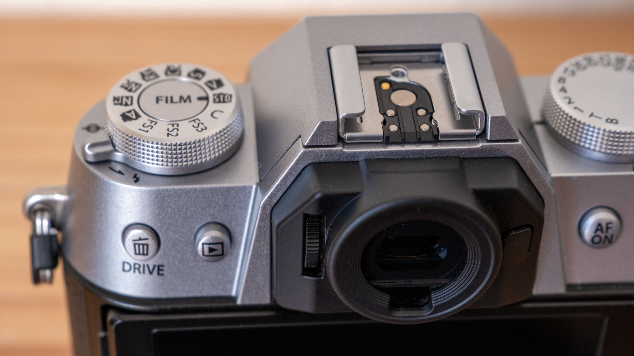A close-up of the Fujifilm X-T50's film-simulation dial