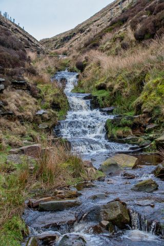 Waterfall at the Snake Pass in the Peak District in the UK