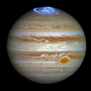 The Hubble Space Telescope captured bright auroras in Jupiter's atmosphere.