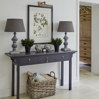 hallway with grey console table