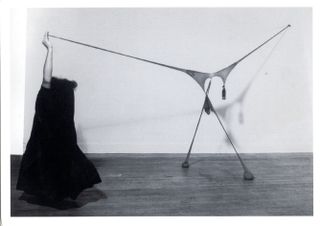 Studio Performance with RSVP (1976), which features stretched nylon stockings, a recurring motif in the artist’s work