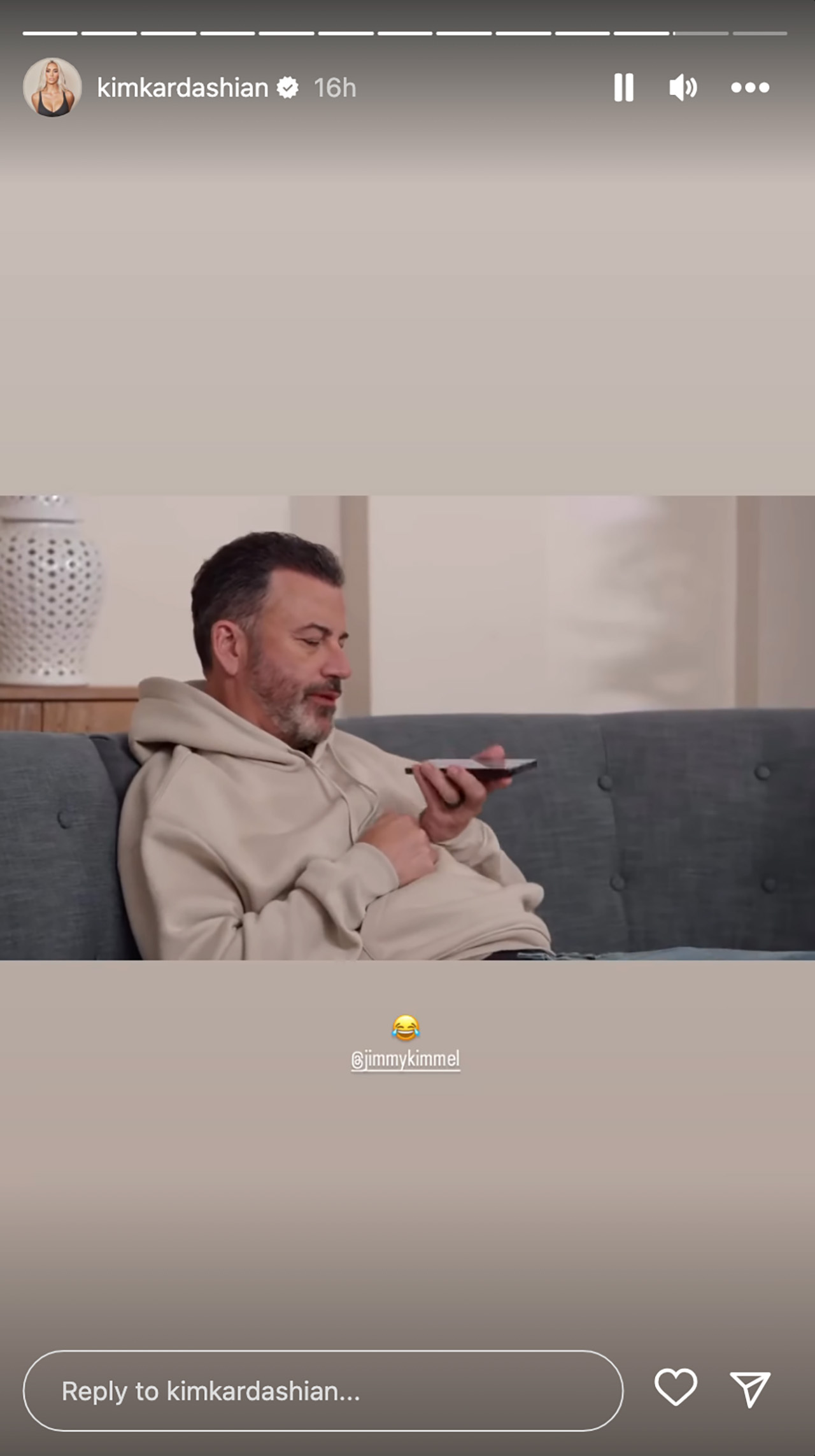 Kim Kardashian instagram story of Jimmy Kimmel Spoof