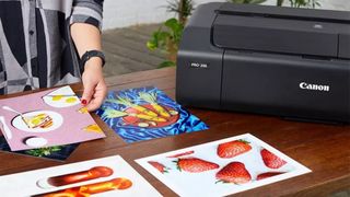 Best art printers: a person inspecting prints from a Canon PIXMA PRO-200