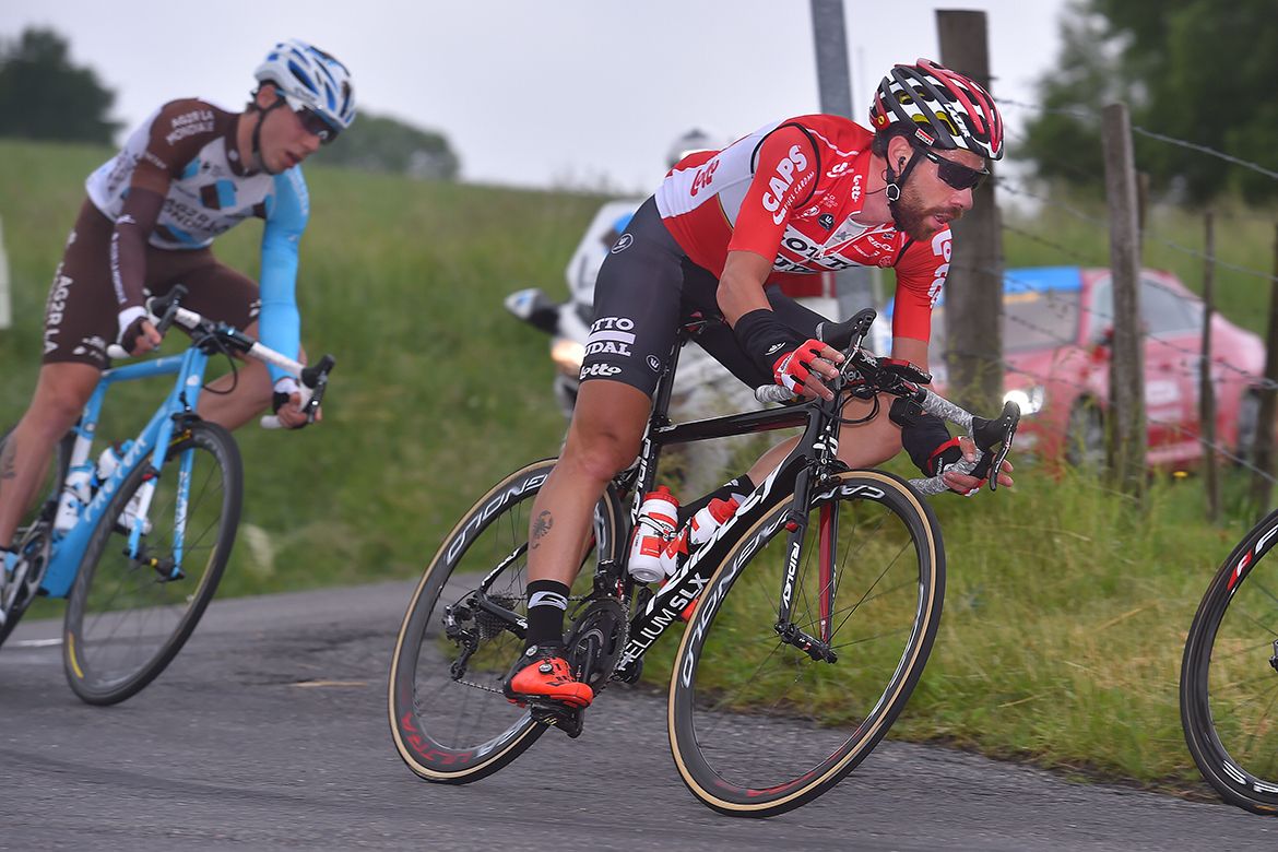 Thomas De Gendt takes a corner on stage 1 of the Crit&eacute;rium du Dauphin&eacute;.