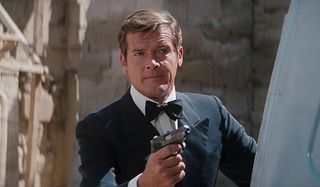 The Spy Who Loved Me Roger Moore gun drawn searching for someone