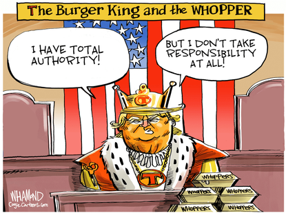 Political Cartoon U.S. Trump coronavirus total authority