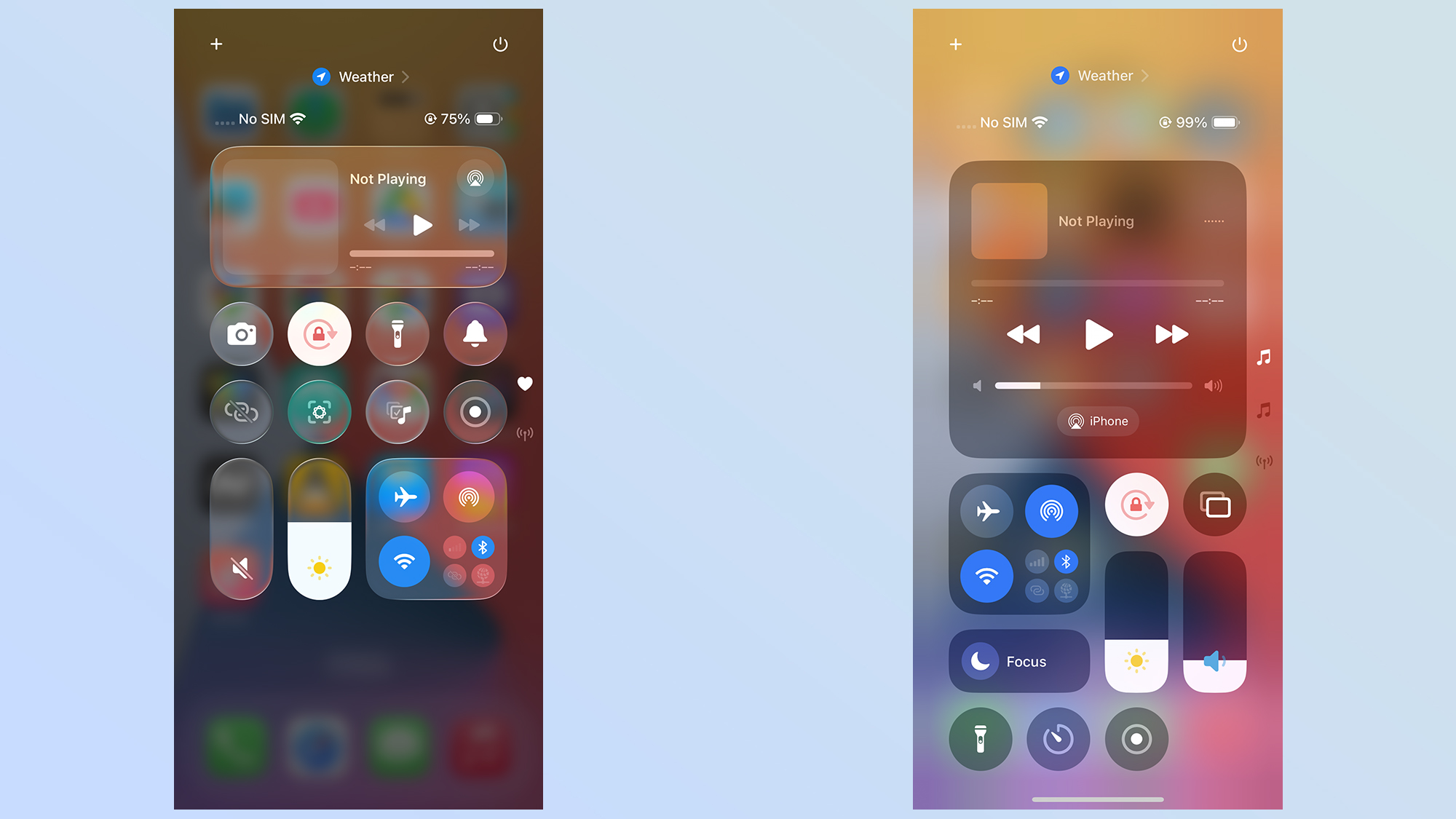 ios 26 vs ios 18 liquid glass screenshots