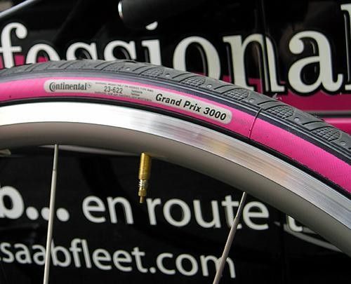 Continental GP3000s with hot-pink trim
