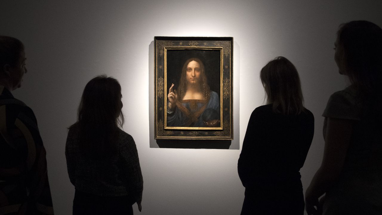 The Salvator Mundi on display at Christies in 2017