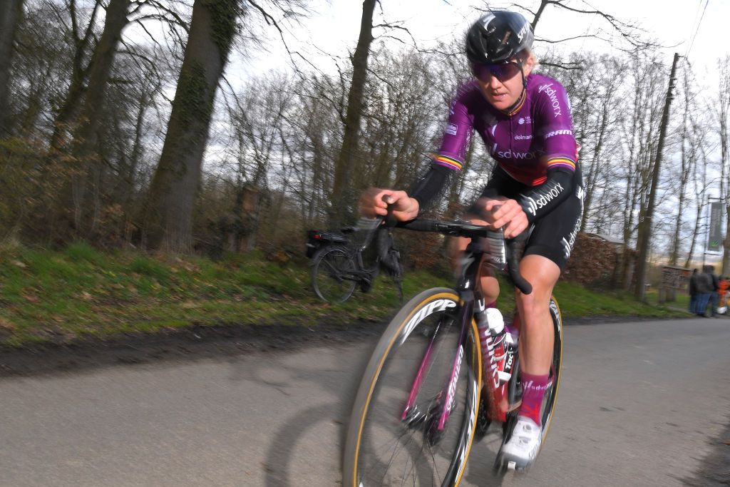 OETINGEN BELGIUM MARCH 14 Jolien Dhoore of Belgium and Team SD Worx during the 1st GP Oetingen Womens Elite a 120km race from Oetingen to Oetingen gpoetingen on March 14 2021 in Oetingen Belgium Photo by Luc ClaessenGetty Images