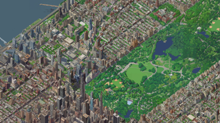 A chunk of Andy Coenen's AI generated isometric-style city map of New York City. Central Park takes up almost half of the image.