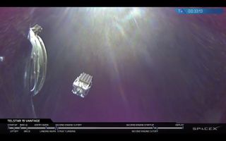 The Telstar 19V satellite deploys into orbit from the second stage of a SpaceX Falcon 9 rocket on July 22, 2018.