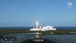 A SpaceX Falcon 9 rocket launches a robotic Dragon spacecraft on the company's 30th contracted cargo mission to the International Space Station for NASA on March 21, 2024.