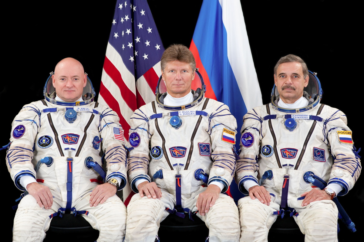 Astronaut Scott Kelly with Cosmonauts Padalka and Kornienko