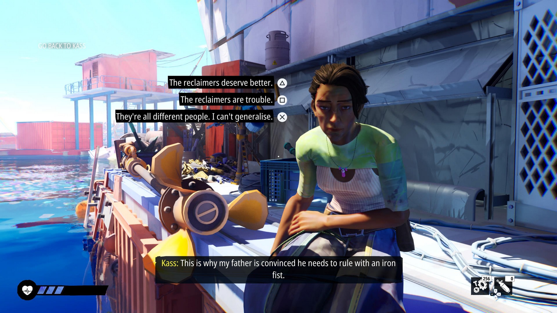 Kass talks the player about the Reclaimers, in Tides of Tomorrow