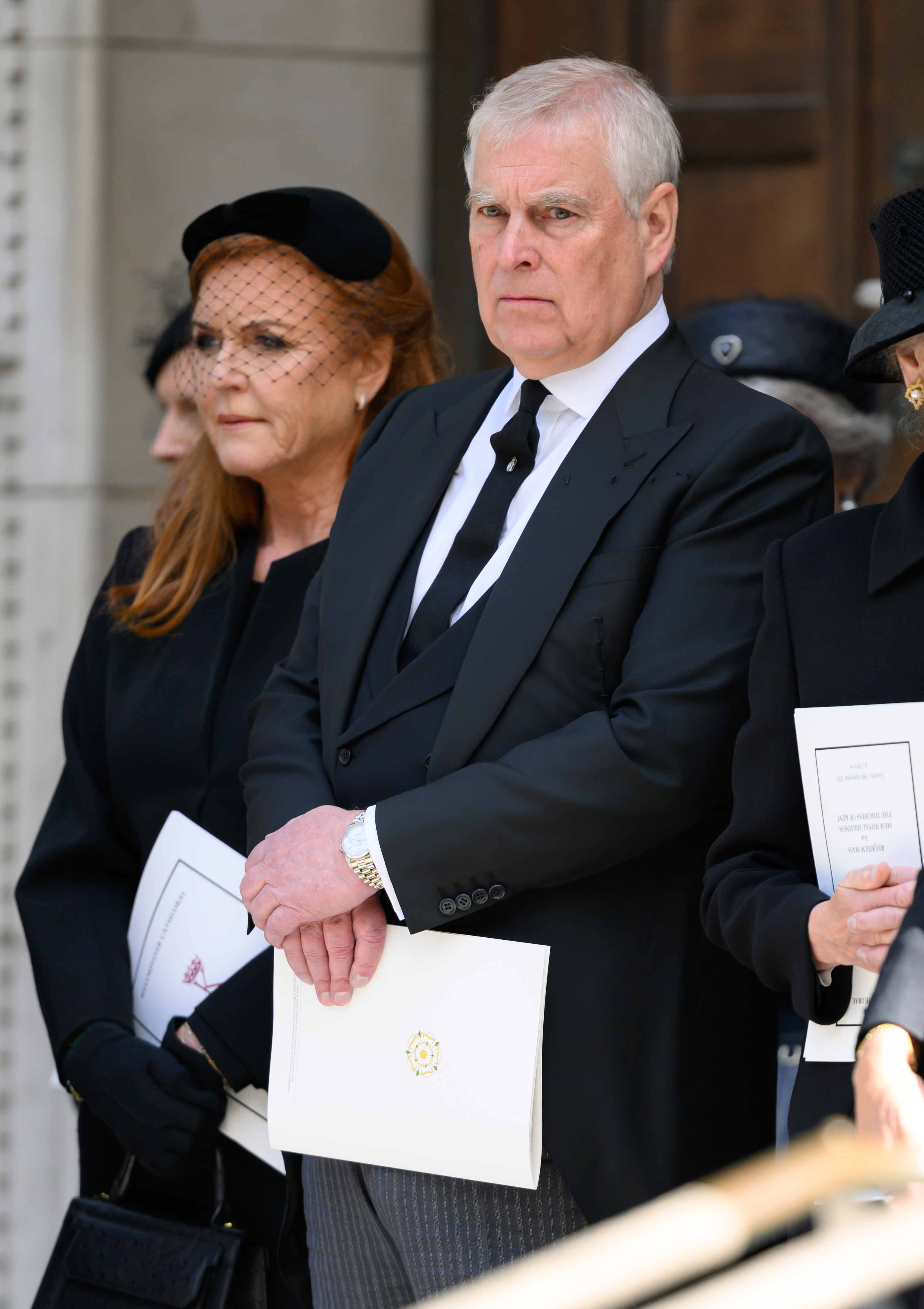 Sarah Ferguson and Andrew Mountbatten-Windsor in black at the Duchess of Kent's funeral