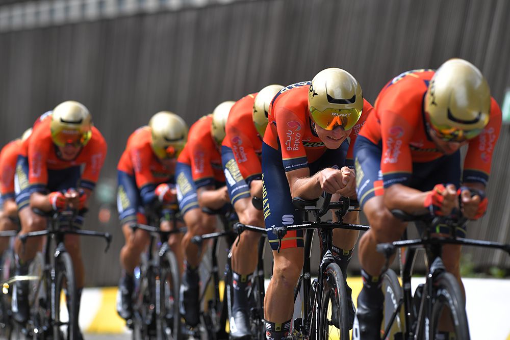 Bahrain Merida in the team time trial at the Tour de France
