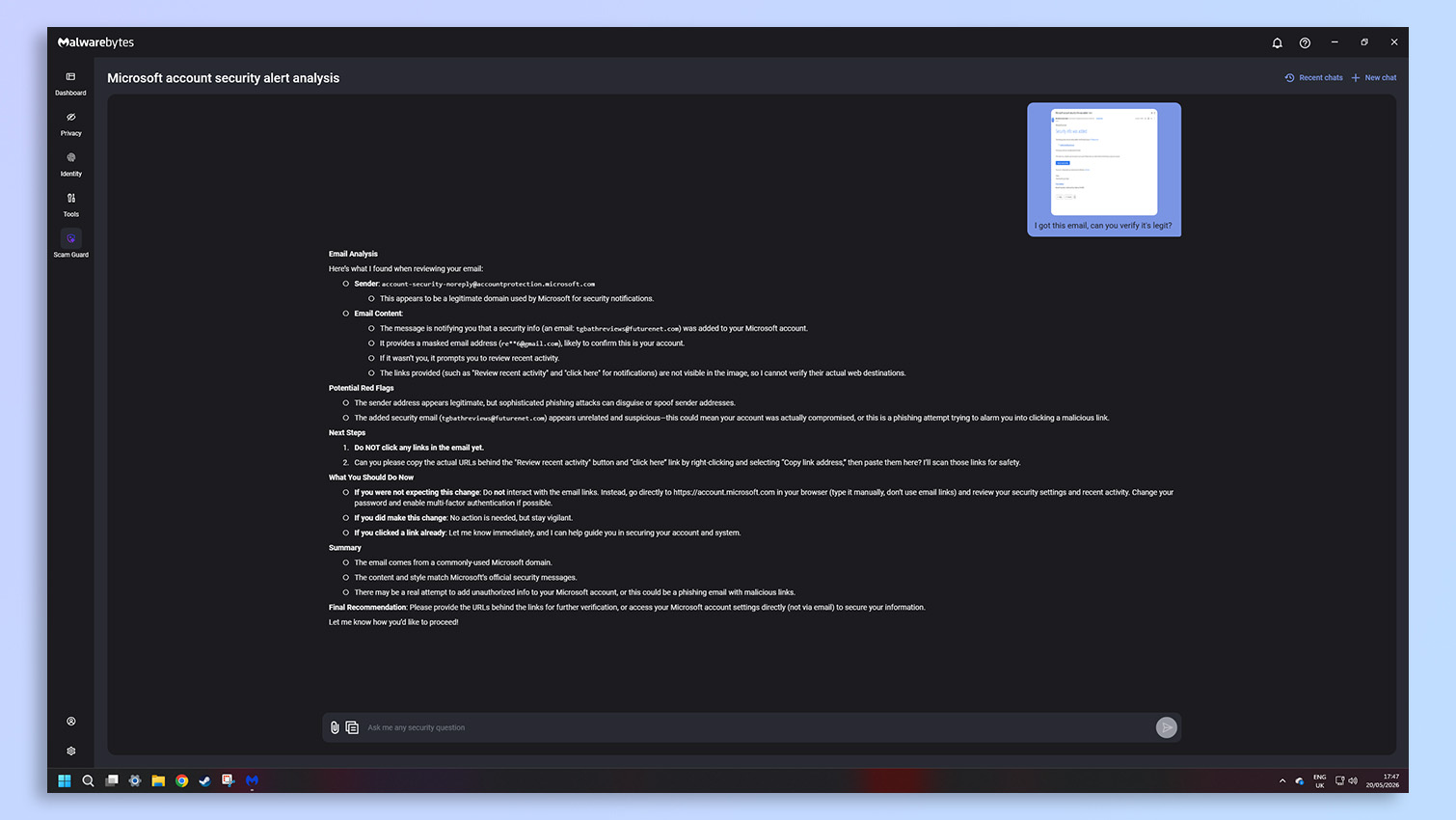 Malwarebytes antivirus software screenshot