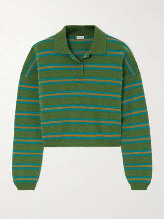 Cropped striped wool polo shirt