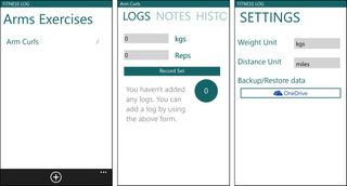 Fitness Log Exercise Pages and Settings