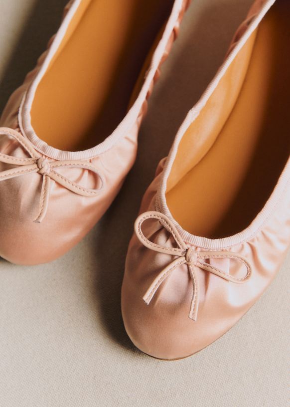 Agathe Low Ballerinas - Pale Pink Pleated Satin - Textile - S&amp;eacute;zane