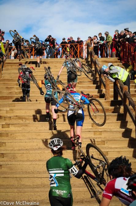 Riders climbing the Belgian Stairs