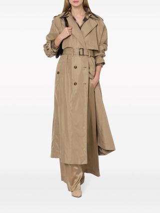 Double-Breasted Technical-Silk Trench Coat