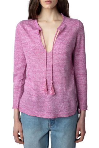 Zadig & Voltaire Amber Li Marl Linen & Silk Split Neck Sweater