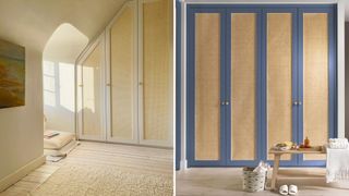 two bedroom wardrobes with rattan fronted doors to show textured designs being key for bedroom trends 2023