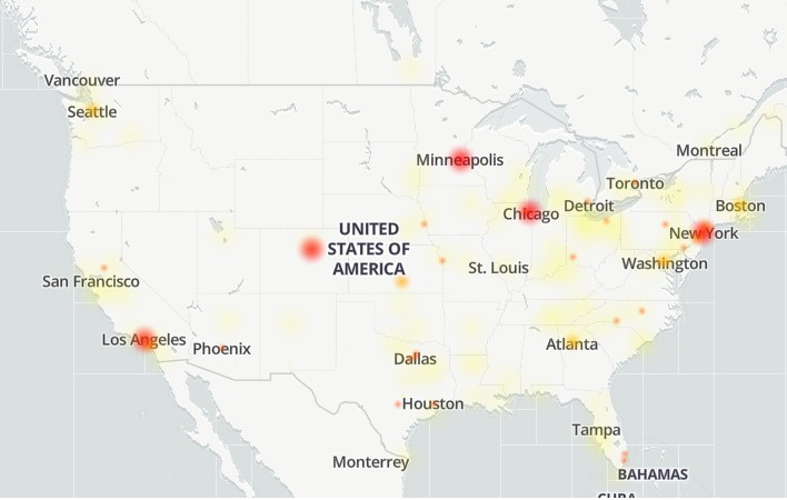 A map showing October 10 2024's Microsoft Outage